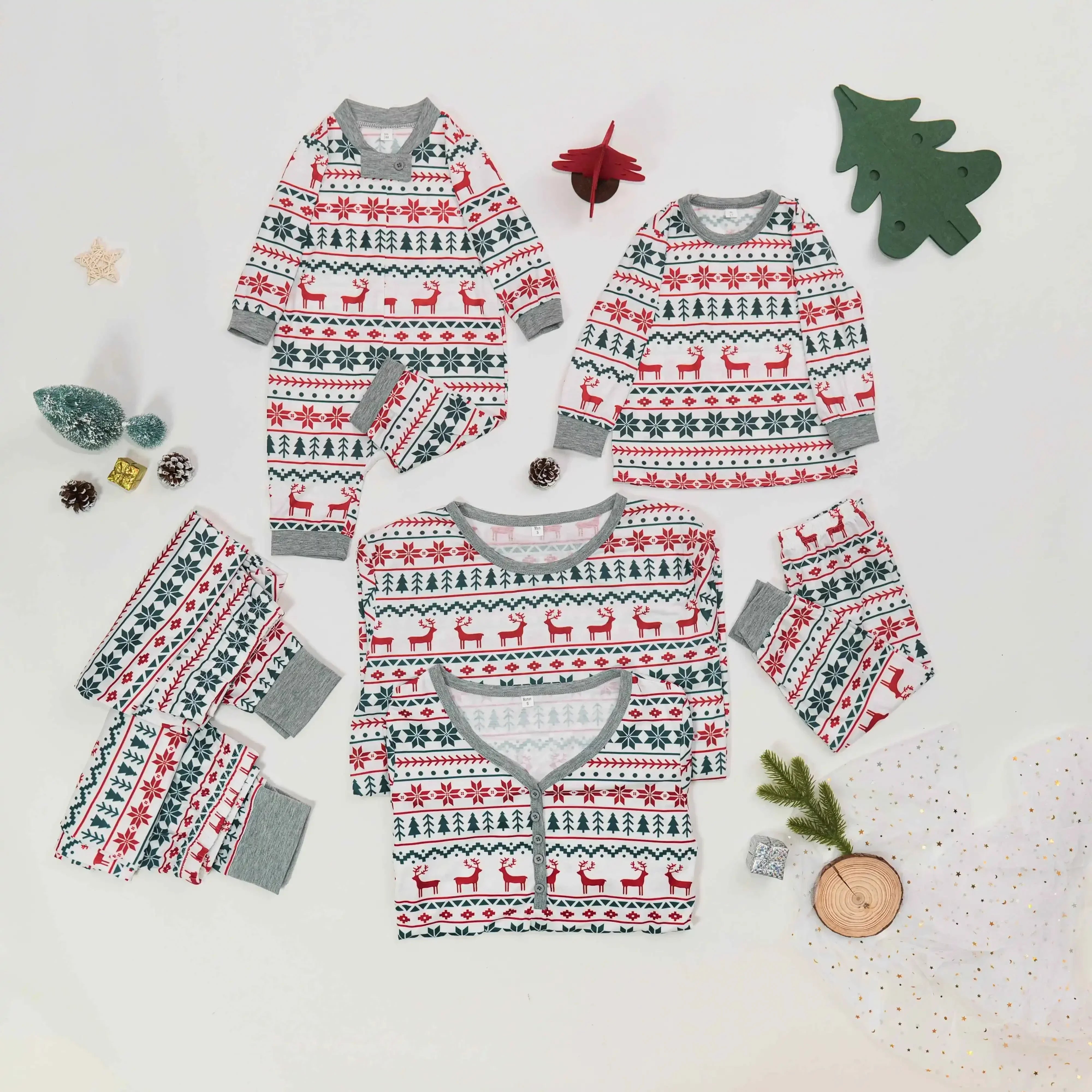 Matching family Christmas pajamas, green & white - photo 5