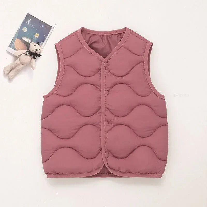Kids quilted puffer vest in pink