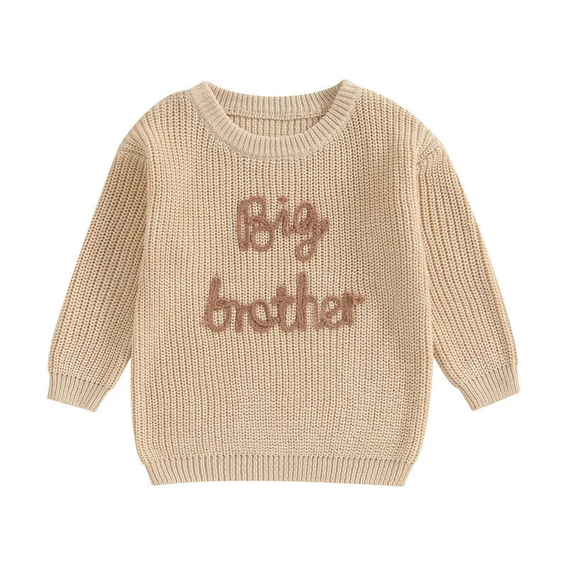 Khaki toddler boy embroidered knit sweater