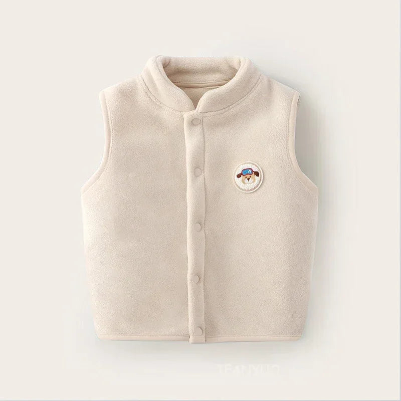 Kids plush bear vest in beige