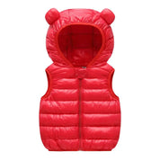 Kids hooded puffer vest in red