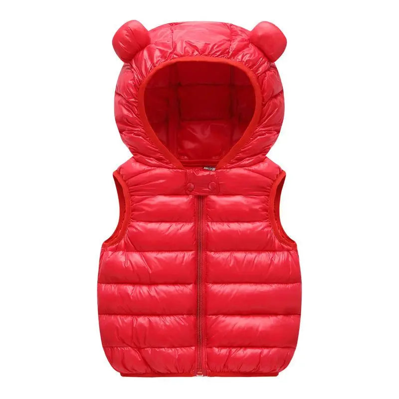 Kids hooded puffer vest in red