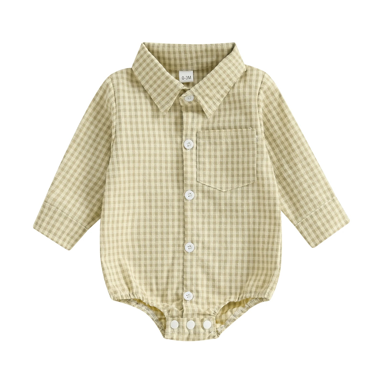 Baby boy yellow plaid shirt romper - button-down long sleeve collared one-piece