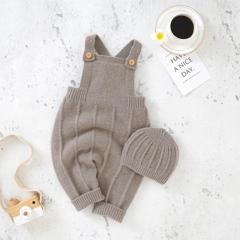 Baby knit romper with matching hat, coming home outfit