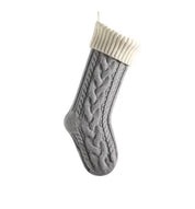 White and grey personalized knit Christmas stocking