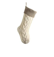 Khaki and white personalized knit Christmas stocking