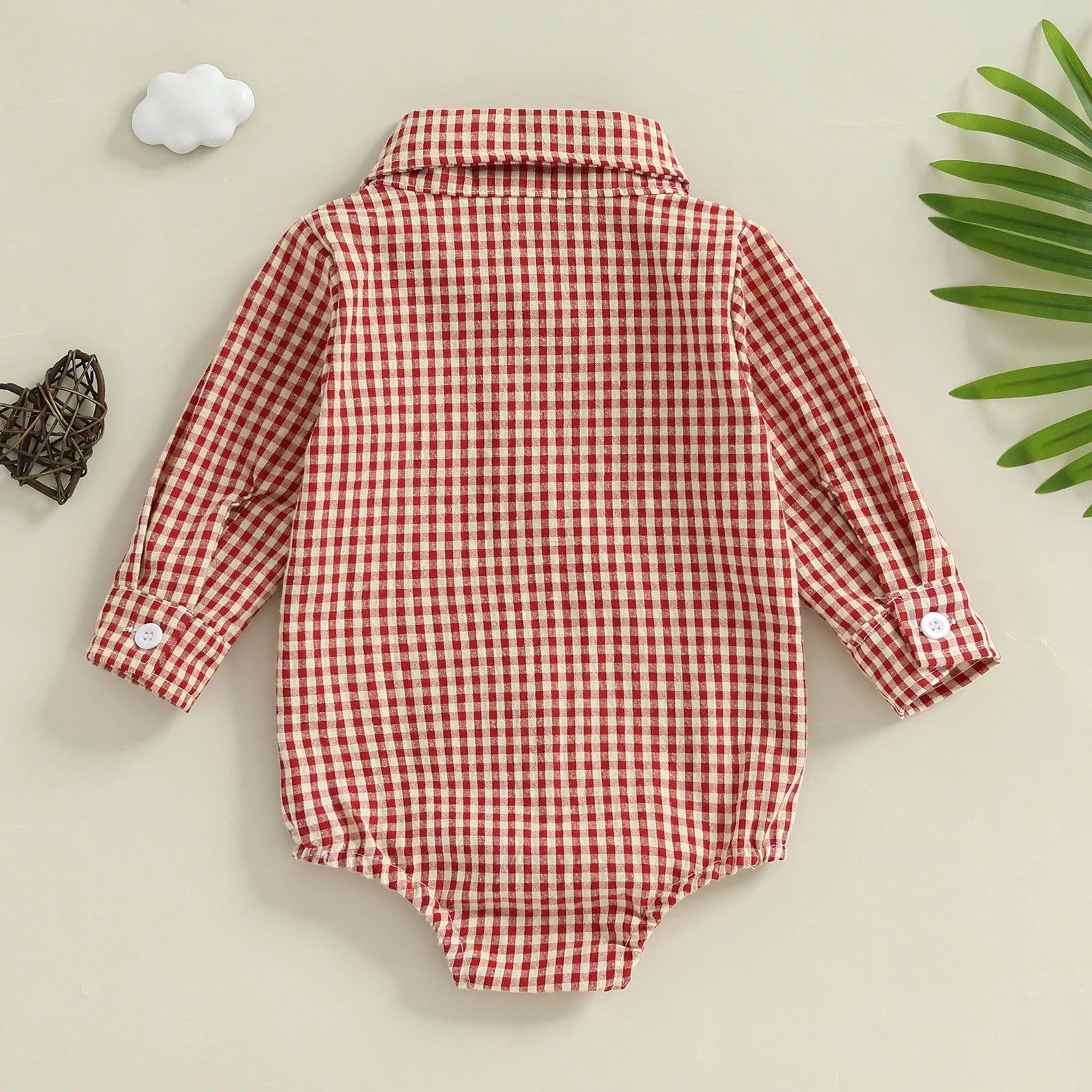 Baby Boy Plaid Shirt Romper - Button-Down Long Sleeve Collared One-Piece Outfit