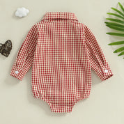 Baby Boy Plaid Shirt Romper - Button-Down Long Sleeve Collared One-Piece Outfit