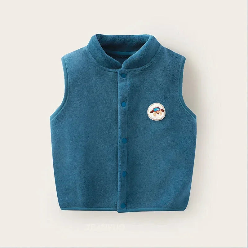 Kids plush bear vest in blue