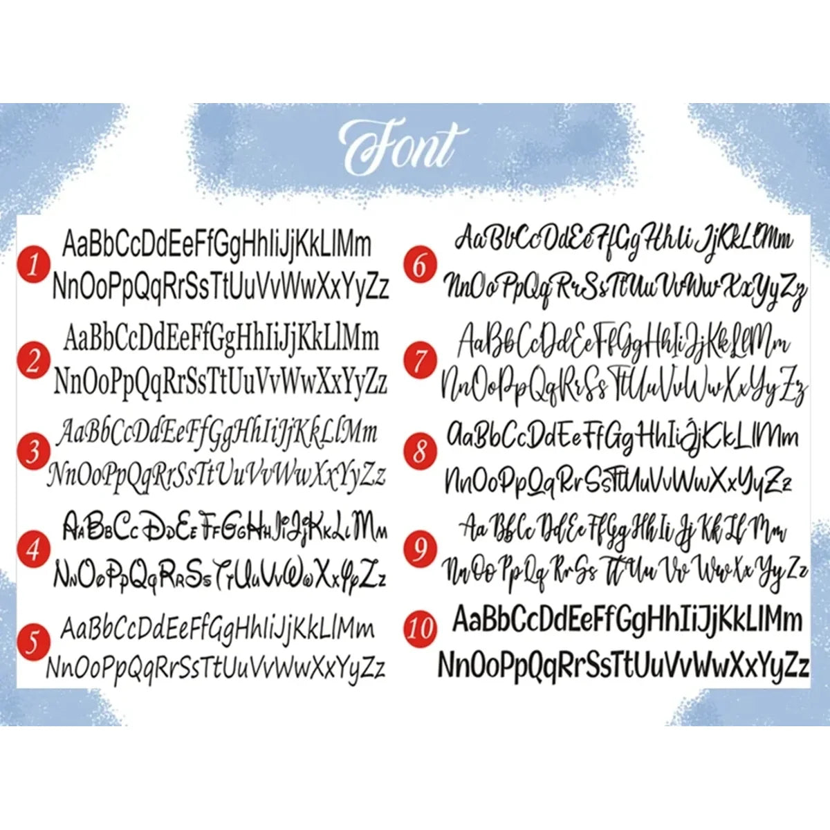 Embroidery font style chart - choose your font for the personalized kids beanie