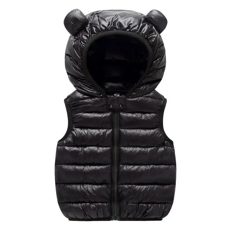 Kids hooded puffer vest in black