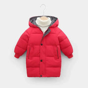 Kids long winter parka in red