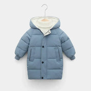 Kids long winter parka in blue