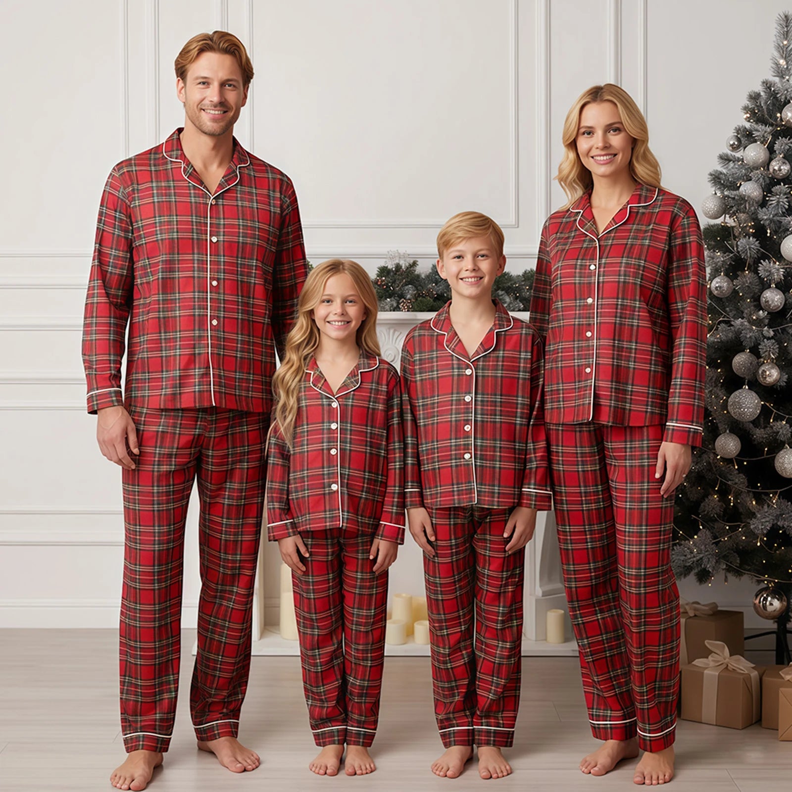 Matching family Christmas pajamas, red plaid - photo 2