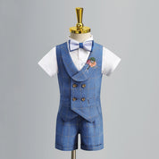 Blue Plaid Boys Suit, Vest, Pants, Shirt - Fits 12 Months To 12 Years