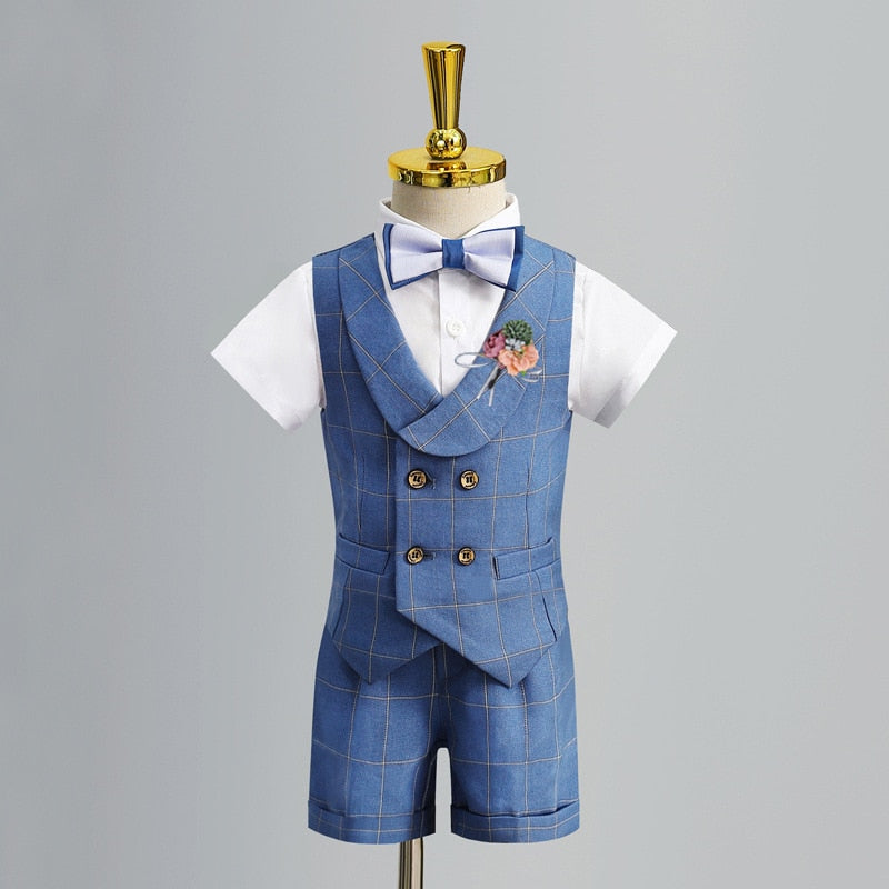 Blue Plaid Boys Suit, Vest, Pants, Shirt - Fits 12 Months To 12 Years