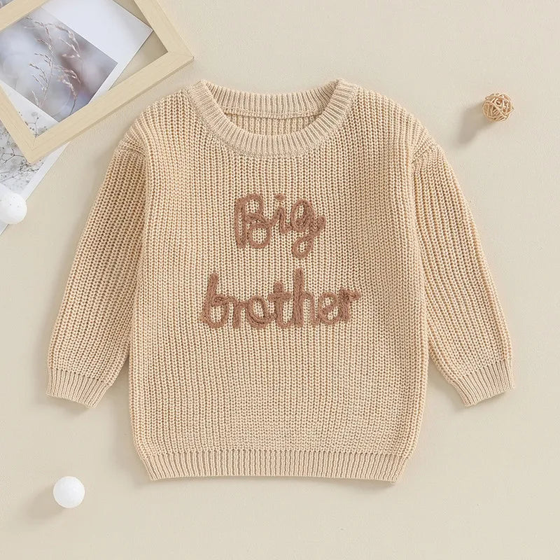 Boys embroidered crewneck pullover sweater for fall and winter