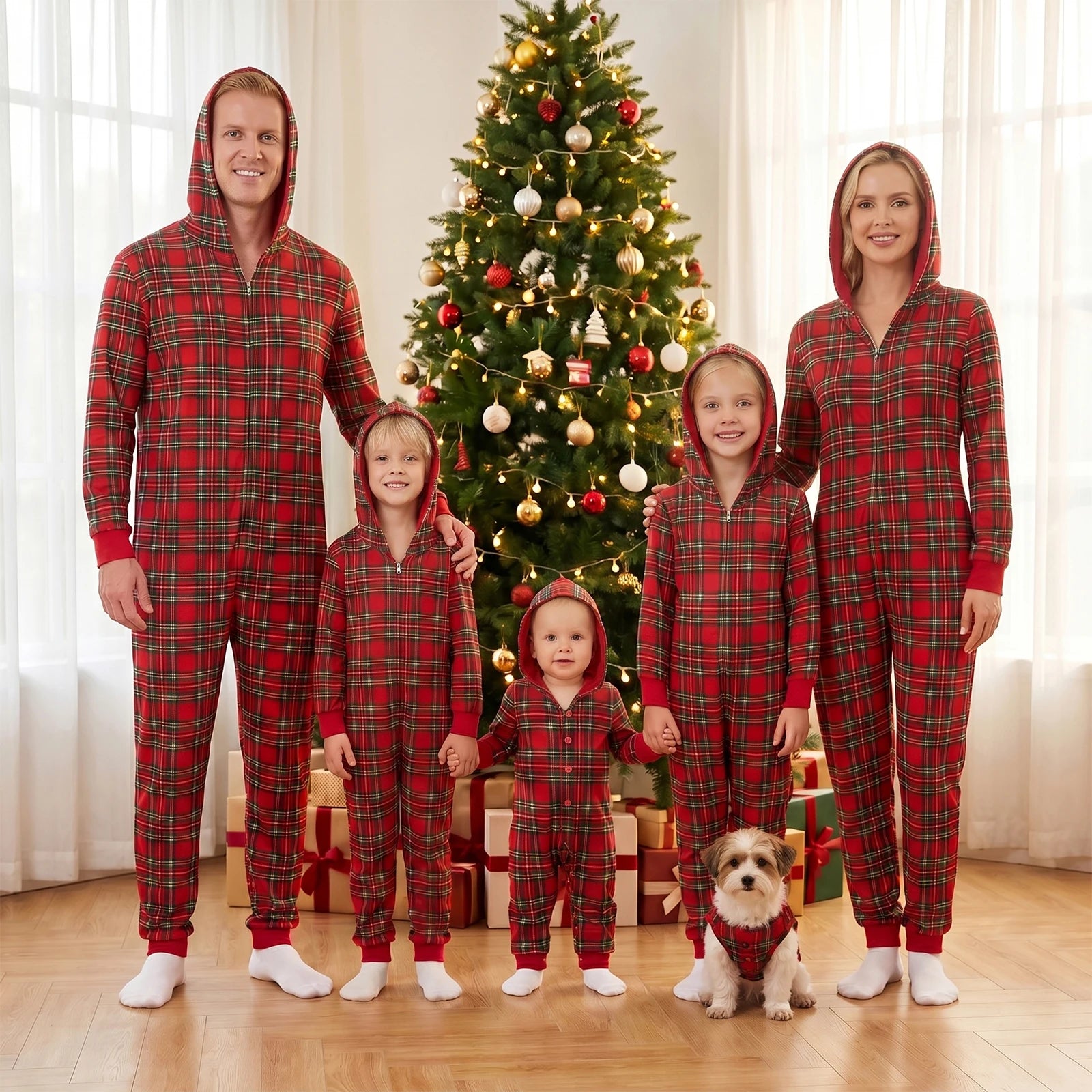 Matching family Christmas pajamas, red plaid - photo 3