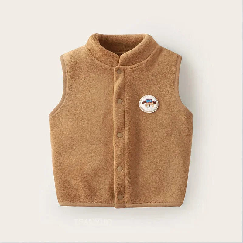 Kids plush bear vest in khaki