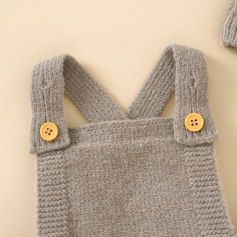Baby boy coming home outfit knit romper close-up