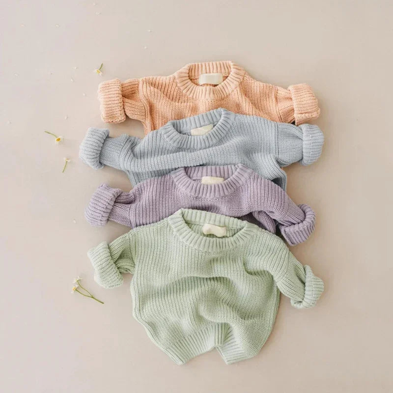 Kids Classic Knit Sweater - Warm Cotton Crewneck Pullover For Baby, Toddler & Boys