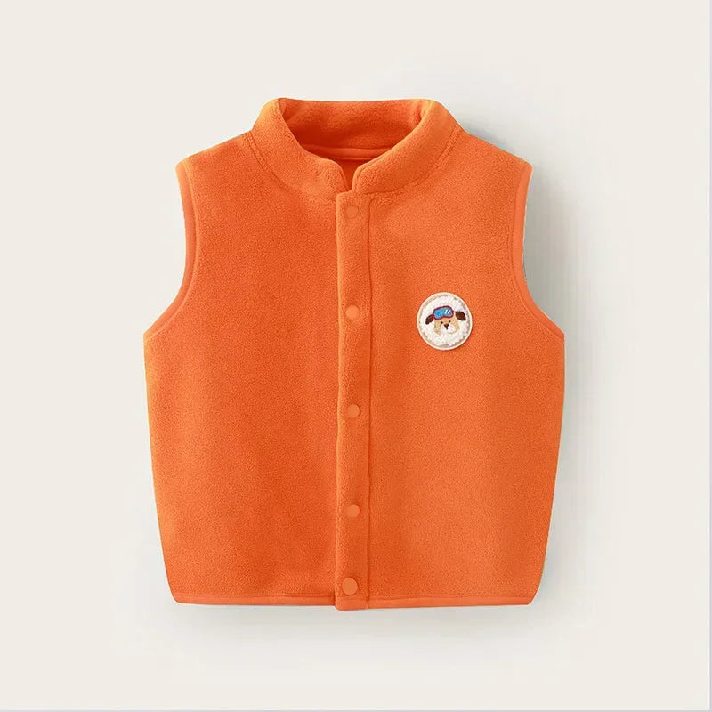 Kids plush bear vest in orange