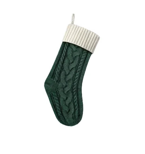 White and green personalized knit Christmas stocking