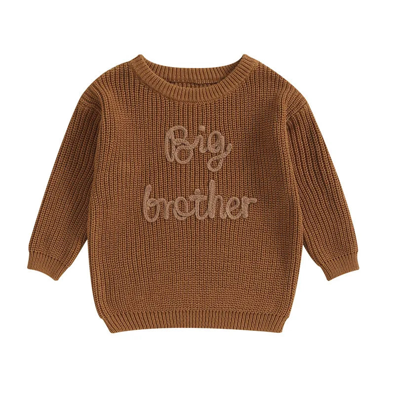 Brown toddler boy embroidered knit sweater