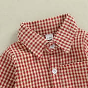 Baby Boy Plaid Shirt Romper - Button-Down Long Sleeve Collared One-Piece Outfit