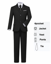 Boys Black Suit Vest Necktie Set - Fits 2 Years To 15 Years Old