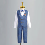 Blue Plaid Boys Suit, Vest, Pants, Shirt - Fits 12 Months To 12 Years