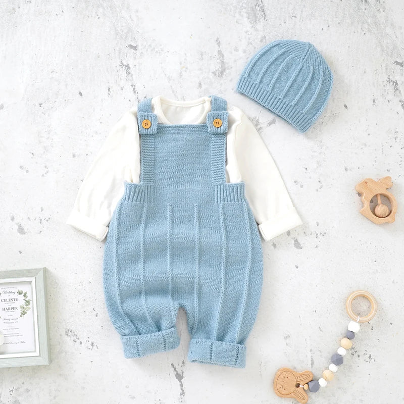Newborn coming home outfit knit romper and hat, Style 2