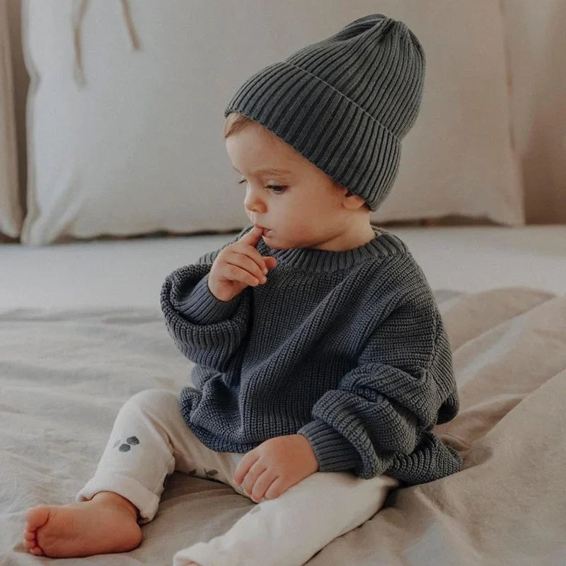 Kids Classic Knit Sweater - Warm Cotton Crewneck Pullover For Baby, Toddler & Boys