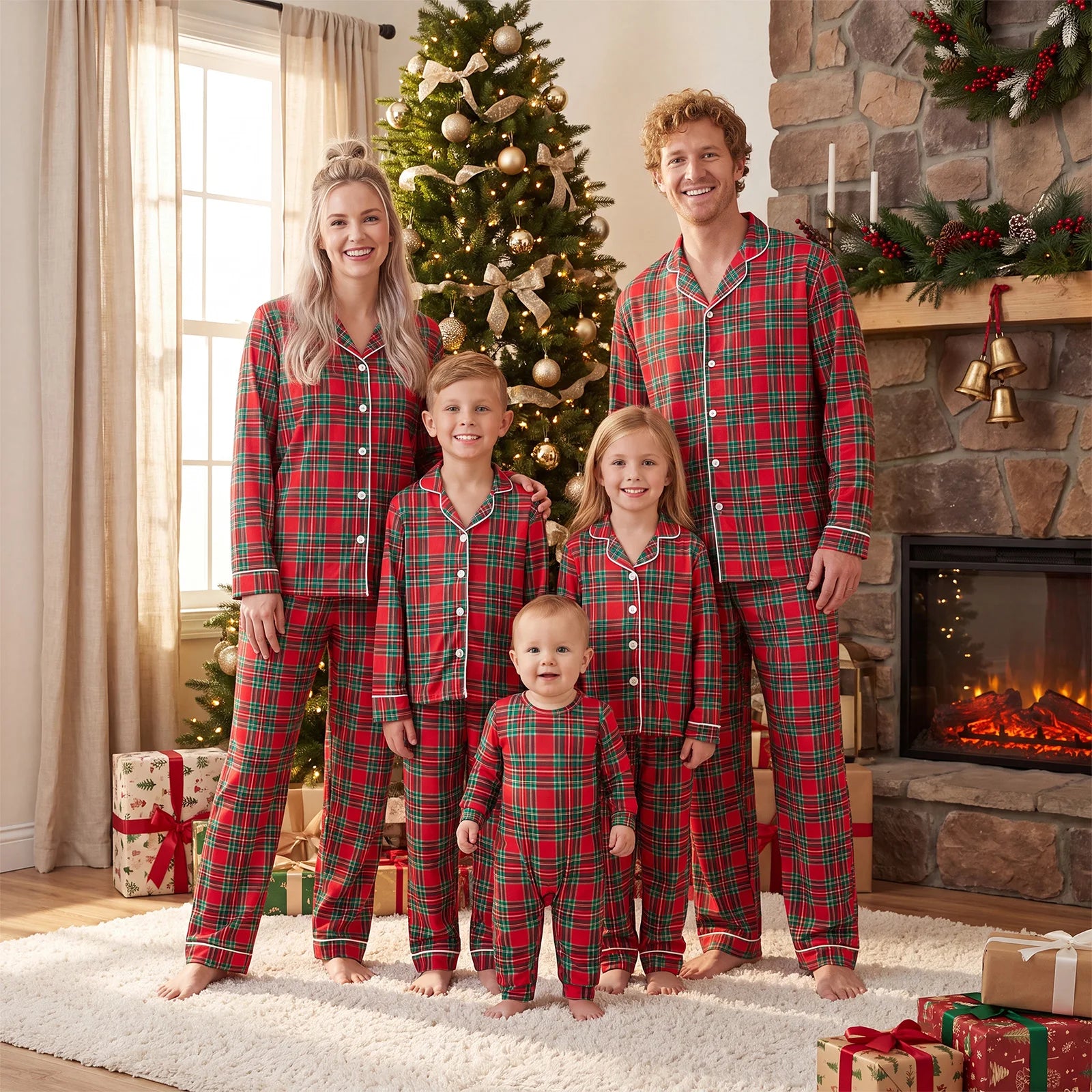 Matching family Christmas pajamas, red plaid - photo 4