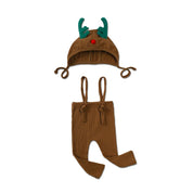 Baby Christmas outfit - red knit hat and green knit pants set