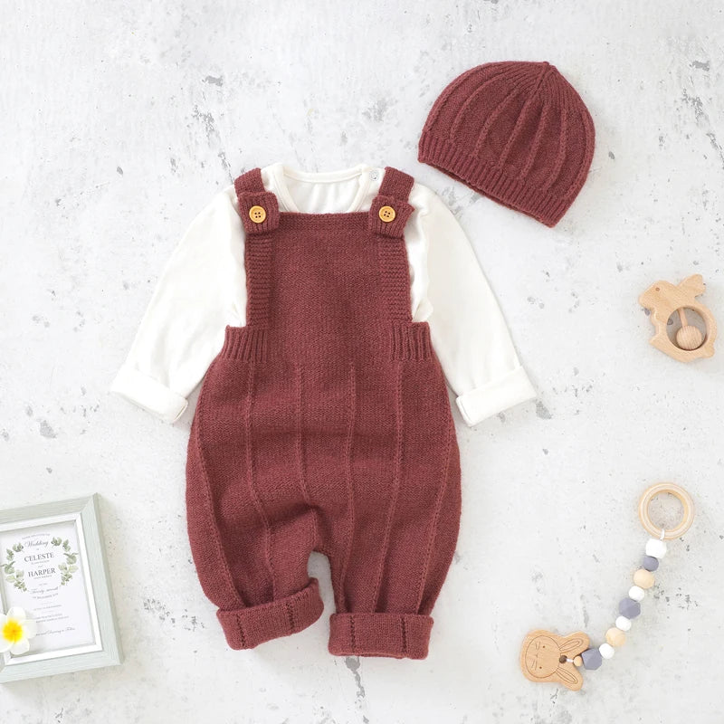 Newborn coming home outfit knit romper and hat, Style 1