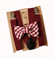 Burgundy Gingham Bow Tie Suspenders - Newborn To Adult Sizes