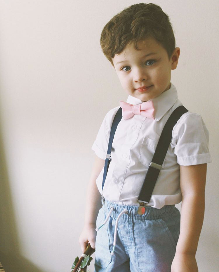 Blush Bow Tie Navy Suspenders - Boys To Adult Sizes