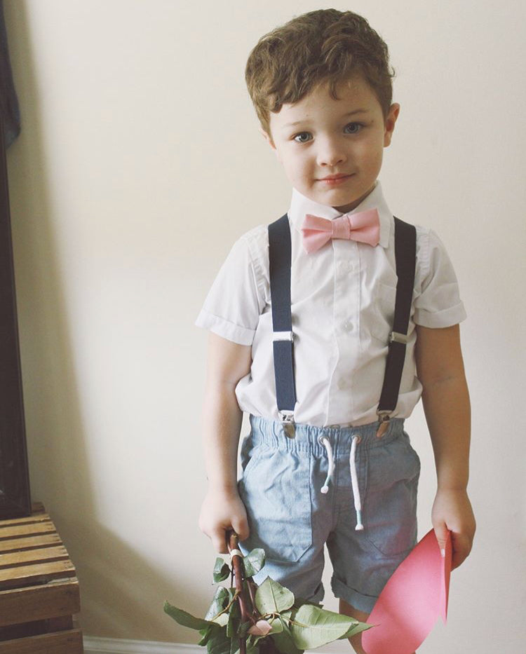 Blush Bow Tie Navy Suspenders - Boys To Adult Sizes