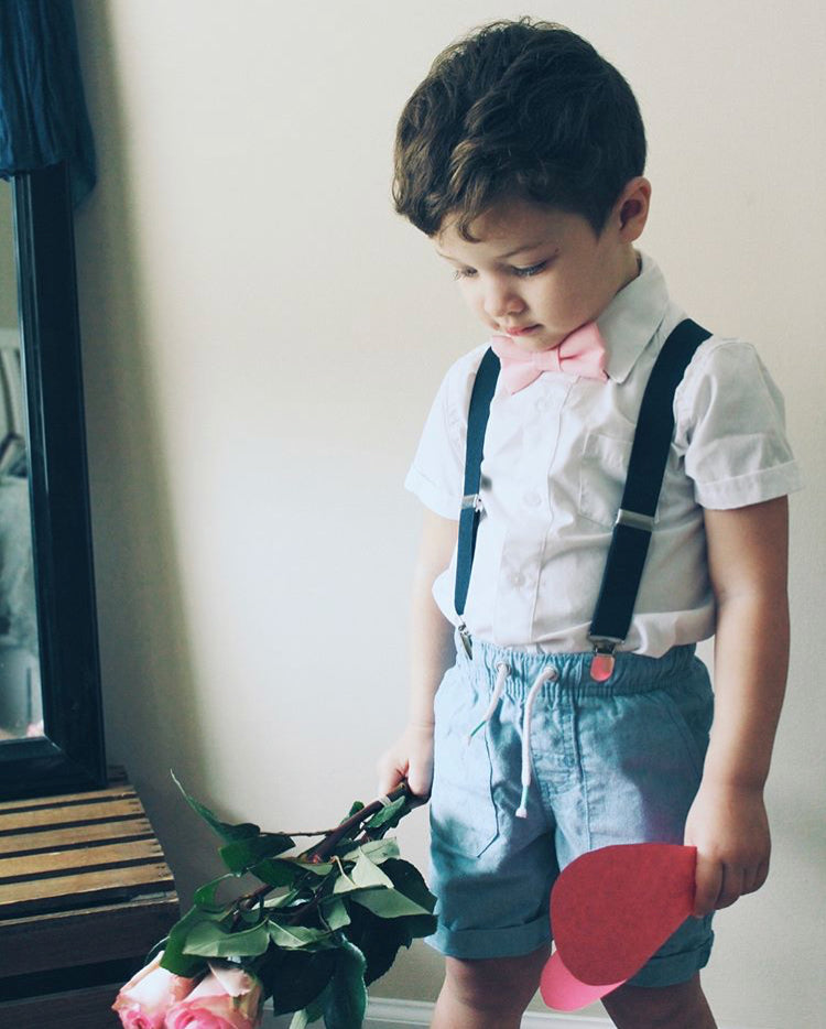 Blush Bow Tie Navy Suspenders - Boys To Adult Sizes