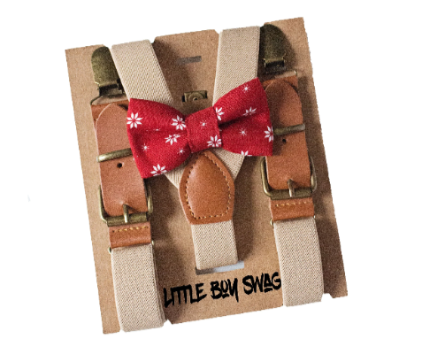 RedSnowflakeBowTieKhakiLeatherBuckleSuspenders.png