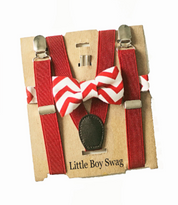 Red Chevron Bow Tie Suspenders - Newborn To Adult Sizes