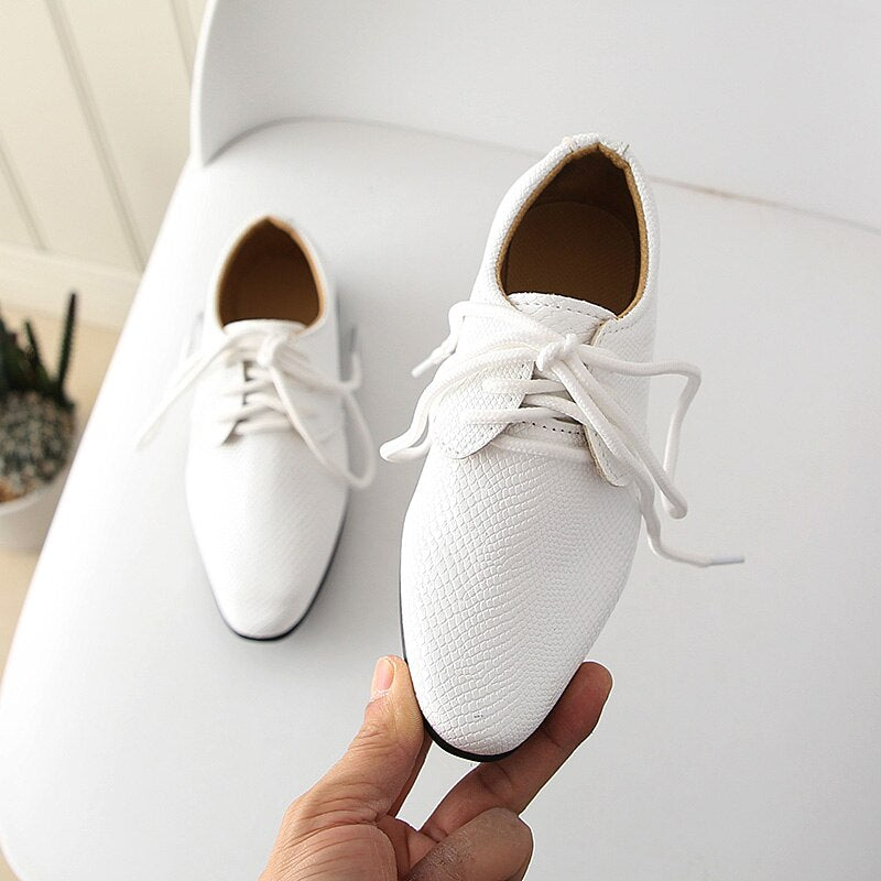 Boys Black Brown White Leather Shoes - Toddler To 12 Years Old