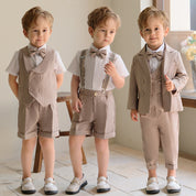 Khaki Suit, Pants, Vest, Shorts, Shirt Set - Boys 12 Months To 11 Years