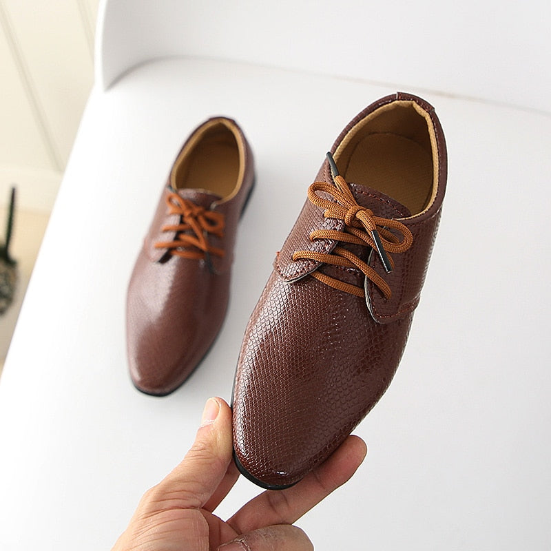 Boys Black Brown White Leather Shoes - Toddler To 12 Years Old