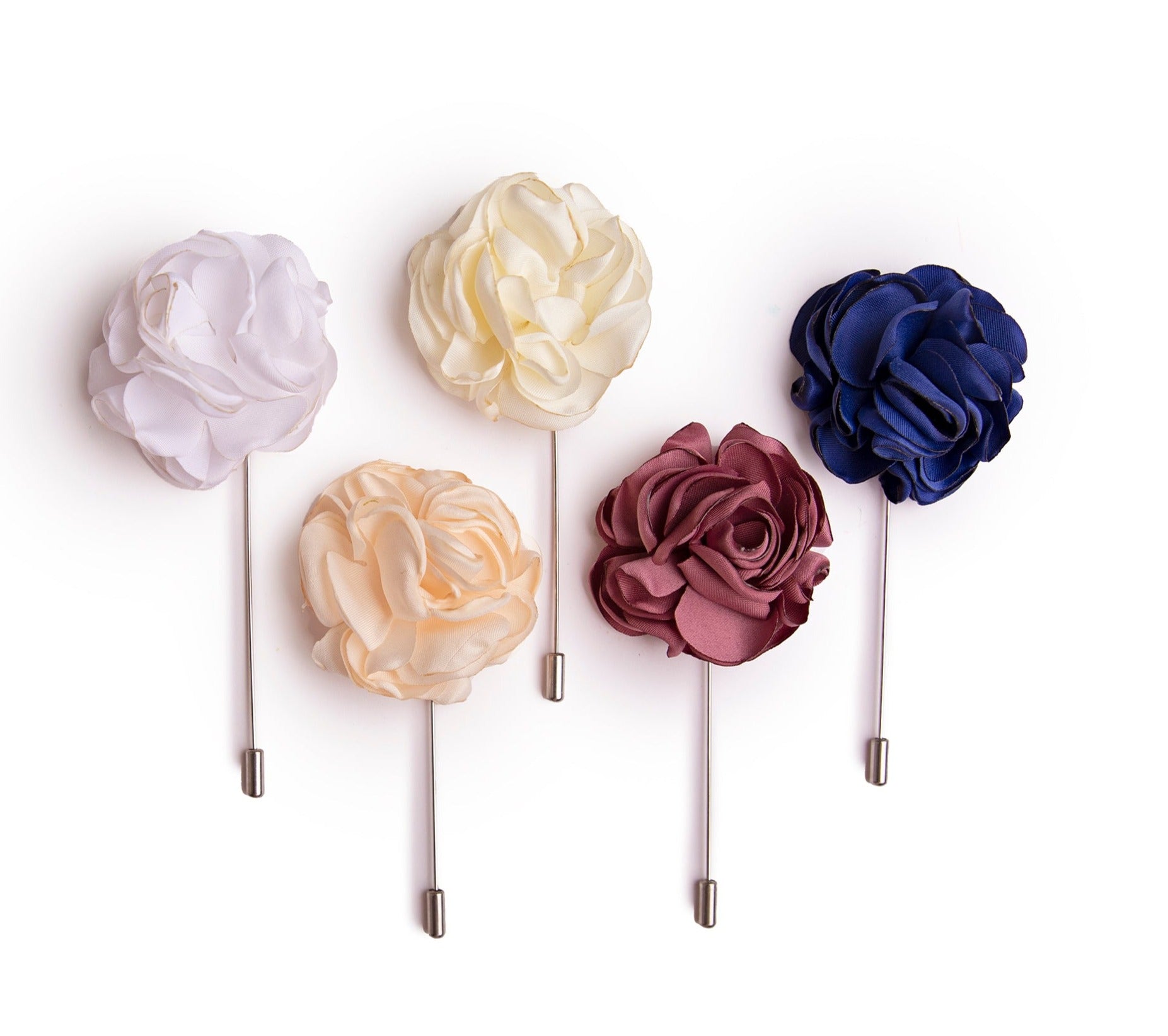 white cream champagne mauve navy lapel pin boutonnieres