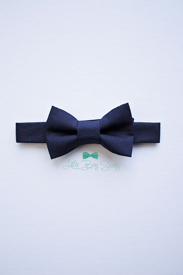 Navy Bow Tie Brown Leather Suspenders Set - Newborn To Adult Sizes