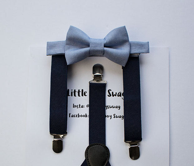 Navy Suspenders Dusty Blue Bow Tie Boys To Men Sizes
