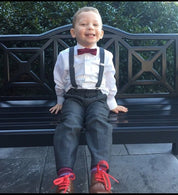 Burgundy Bow Tie Charcoal Suspenders - Boys To Adult Sizes