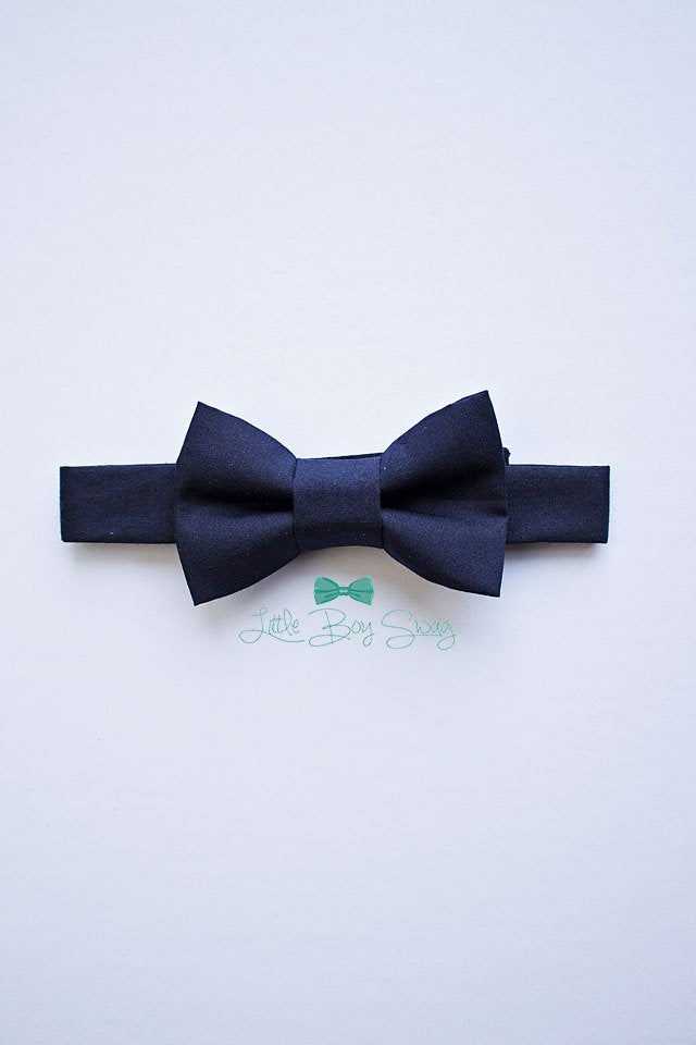 Navy Bow Tie Dark Brown Leather Suspenders Set - Newborn To Adult Sizes